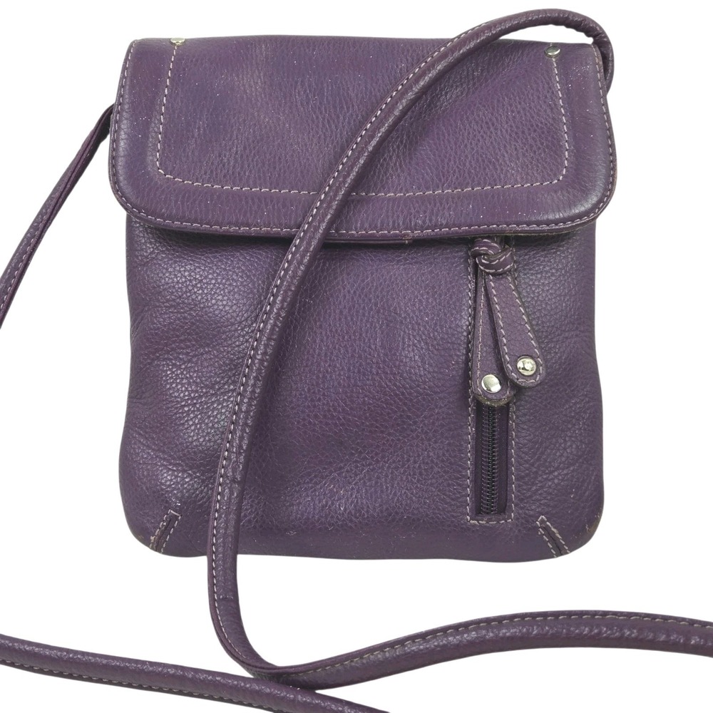 Clarks Genuine Pebbled Leather Plum Purple Crossbody Flap Messenger Bag